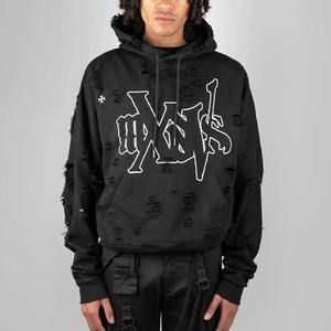 Pull à capuche en détresse pour hommes hiver couleur unie brodé 100% coton polaire personnalisable mode extérieure - Product Image 1