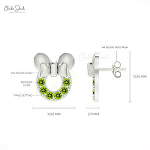 Most Selling Items Solid 14k Gold Mickey Head Studs 0.72 Ct Green Peridot Gemstone Dainty Kids Earrings Bulk Jewelry Wholesale - Product Image 2