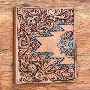 Best Seller <b>Tooled</b> <b>Leather</b> Portfolio File Organizer Portfolio A4 Customized Genuine <b>Leather</b> Turquoise Floral Document Portfolio - Product Image 4