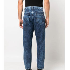 Jeans décontractés bleu indigo en coton, denim à jambe droite et délavé, coupe slim, 5 poches - Product Image 3