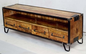 Soporte de TV extensible convertible de varios cajones de madera de mango macizo Industrial moderno decoración de granja Villa sala de estar pantalla - Product Image 3