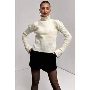 DEFILE Pull en tricot texturé à col roulé rayé noir pour femme - Pull 100 % acrylique pour l'automne et l'hiver, taille unique - Product Image 1