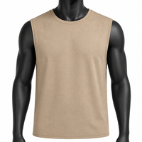 Tank Top Pria Beige Polos Tanpa Lengan Grosir Custom, Kaos Olahraga Katun Kasual, Baju Otot Fitness