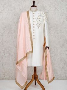 Stylish 2024 Groom Sherwani Set Zari Embroidery Crystal Glass Beadsstone Dabka Work Plus Size Party Matching <b>Pant</b> Stole Shoe - Product Image 2