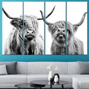 Impression sur toile de vache des Highlands : élégante décoration bohème pour la maison de campagne, lot de 4 toiles - Product Image 1