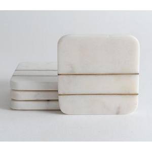 Round Handcrafted White Marble Coaster Sets with Seashell Stone Marble Pattern Coasters <b>Absorbent</b> Stone Coaster - Product Image 3