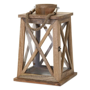 Farol de Madera de Excelente Diseño con Acabado Natural y Asa de Cuerda para Decoración de Bodas y Hogar, Farol Colgante - Product Image 1