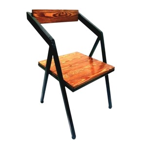 Silla de comedor con respaldo cruzado de hierro negro de estilo atractivo con asiento de madera maciza para restaurante, cafetería y uso doméstico al precio más barato - Product Image 3