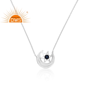 Collar con colgante de piedras preciosas de zafiro azul Natural de Plata de Ley 925, fabricante de joyería personalizada - Product Image 2