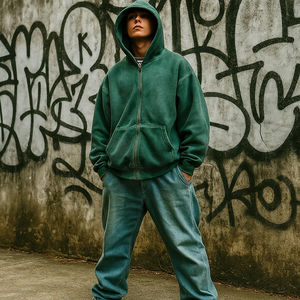 500 Gsm Streetwear poids lourd surdimensionné fermeture éclair plaine sweat à capuche vierge hommes coton en détresse lavage à l'acide Logo personnalisé à capuche - Product Image 4