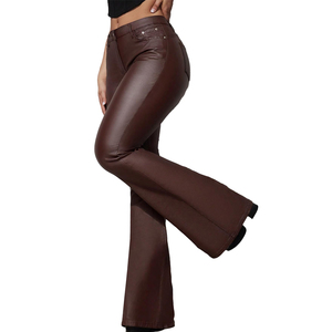 Pantalons pour femmes en cuir véritable taille haute couleur unie streetwear écologiques en gros taille personnalisée automne hiver - Product Image 6