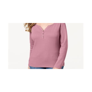 Top Henley in Cotone Rosa con Decorazione a Bottoni per Donna, Taglia Piccola, Marca Karen Scott - Product Image 2