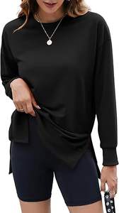 Sudadera con abertura lateral para mujer, cuello redondo de otoño, manga larga, camisas de camuflaje de gran tamaño, Jersey informal con estampado personalizado, Tops - Product Image 2