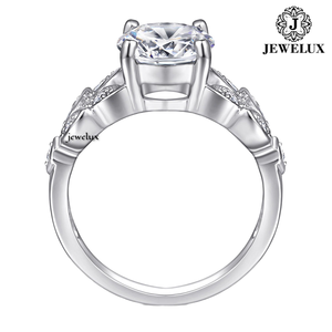 แหวนหมั้นเพชรทรงกลมชุบโรเดียมเงินแท้ 925 สำหรับผู้หญิงจาก Jewelux ดีไซน์ดอกไม้คลาสสิกแบบฝังเพชร - Product Image 4