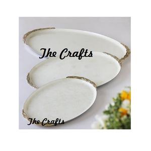 Ensemble de 2 plateaux de service en acier inoxydable de couleur verte et argentée de forme ovale pour la vaisselle - Product Image 3