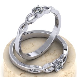 Anillo de onda solitaria de Plata de Ley 925 con diamante de moissanita, banda de boda de oro blanco y oro rosa para mujer - Product Image 4