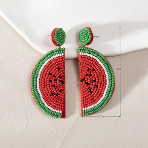 ต่างหูลูกปัดต่างหูโบฮีเมียนทำด้วยมือต่างหูลูกปัดรูปแตงโมผลไม้สำหรับผู้หญิง - Product Image 2