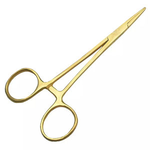 Pinzas doradas para mosquitos con logotipo personalizado, alta calidad, venta al por mayor, soporte de aguja hemostático de acero inoxidable, embalaje, las mejores pinzas para mosquitos - Product Image 1