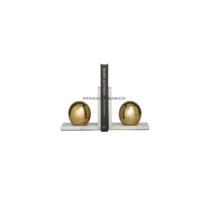 Porte-livres en laiton de luxe Art Déco Or Abstrait Marbre blanc Fait à la main Design attrayant Décoration de table Organisateur de bureau - Product Image 1