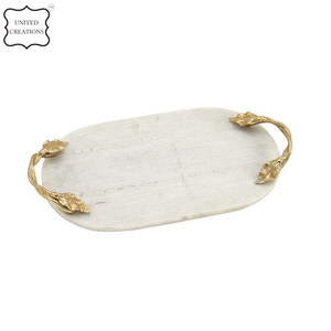 Bandeja de piedra de mármol envejecido más vendida con tamaño personalizado hecho a mano estilo moderno mango de latón accesorio decorativo para el hogar a precio - Product Image 2