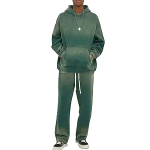 Ensemble de jogging vintage personnalisé pour homme, tendance 2025, sweat-shirt à capuche et pantalon de survêtement à jambe droite et évasée, effet délavé à l'acide - Product Image 6