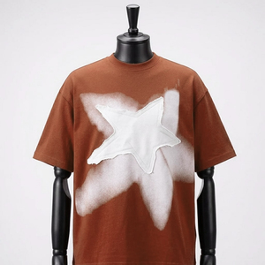 T-shirt à épaules tombantes de haute qualité en polyester/coton respirant, décontracté, avec broderie vieillie, tricoté, pour hommes, style streetwear - Product Image 6