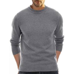 Color gris personalizado manga larga precio barato suéter de punto ropa de invierno algodón transpirable cuello redondo Slim Fit hombres suéteres adultos - Product Image 1