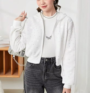 Sweat à capuche zippé en molleton 100 % coton de haute qualité, personnalisé, écologique, tendance, avec strass scintillants pour femme - Product Image 6