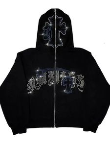 Vente en gros directe Sweats à capuche en strass de couleur unie pour hommes Sweat à capuche zippé en strass épais avec logo imprimé de haute qualité - Product Image 5