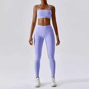 Conjunto de yoga sin costuras para mujer Leggings de cintura alta y Sujetador deportivo Traje de entrenamiento de 2 piezas para gimnasio Fitness y uso de ropa deportiva - Product Image 6