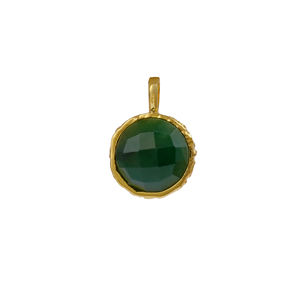 Aventurine verte plaquée or 18K, lunette ronde en laiton à facettes, breloque pour colliers, composant de bijoux faits à la main pour les fêtes - Product Image 1