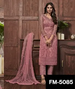 Net dupatta salwar kameez phù hợp với mới với công việc mã hóa lạ mắt và trình tự nặng và thiết kế bướm banarasi satin zari lụa