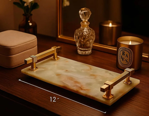 Plateau en pierre d'onyx fait à la main avec poignées en laiton plateau de service de décoration moderne pour hôtels restaurants cadeaux de pendaison de crémaillère en gros - Product Image 2