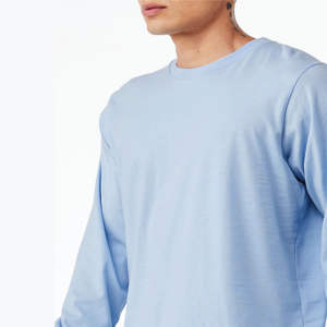 OEM personalizado fabricante unisex bebé azul manga larga cuello redondo Camiseta-100% Airlume algodón, 4,2 oz - Product Image 5