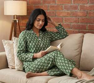 Indian Summer Autumn Solid Floral Casual <b>Thermal</b> Woven Cotton <b>Pajama</b> Set Loungewear Pure Cotton Shirt Set Women High Quality - Product Image 3
