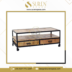 Mesa de centro de café con acabado natural de madera de mango indio de uso industrial diseñada con cajones disponibles a un precio razonable - Product Image 2