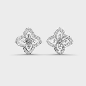 IGI Certified Lab Grown Diamond Quatrefoil Floral Stud <b>Earrings</b> <b>Solid</b> 925 Sterling <b>Silver</b> Halo Cluster Designer <b>Earrings</b> - Product Image 1
