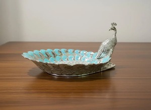 Bol décoratif bleu paon de designer, centre de table de luxe pour le salon, la salle à manger et les événements, vente en gros en provenance d'Inde - Product Image 4