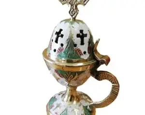 Orthodox Greek Christian Bronze Votive Vigil Oil Lamp with Red Glass Hanging Brass Greek Christian Orthodox Vigil Lamp