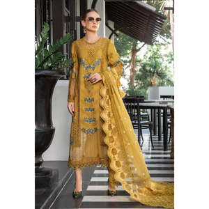 Tela de Chifón de Lujo para Vestidos Formales, Diseño Maria B. Eid Edition-EL-23-06-Mustard, Estilo Formal para la Temporada de Verano-TC-604 - Product Image 1