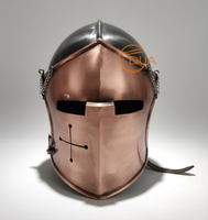 Casco Medieval de Cruzado con Acabado de Cobre, Armadura de Acero, Visera Cruzada, Hecho a Mano, Coleccionable para Cosplay, Exhibición, Decoración, Arte Profesional