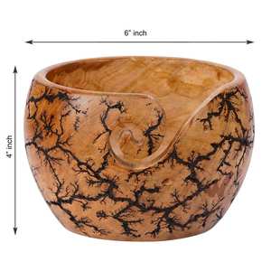 Bol à laine en bois sculpté à la main avec figurine Litchenberg 6 x 4, magnifique bol de rangement pour laine en bois de hêtre antique de 8 pouces, fait à la main, de qualité supérieure - Product Image 3