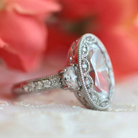 Bague de fiançailles Art Déco pour femme Ritzin 2.97 TCW en moissanite ovale incolore, monture à griffes en argent sterling 925, finition milgrain, nickel