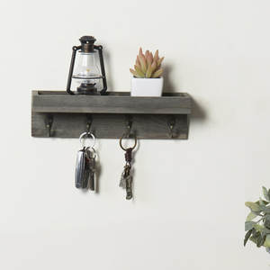 Wooden Wall Mounted <b>Shelf</b> Key Organizer with 5 Key <b>Hooks</b> Multifunctional Household Storage Rack for Home Office Entryway - Product Image 1