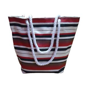 Sac à provisions de plage en toile de coton très à la mode poignée de corde torsadée imprimé à rayures pour filles garçons pour l'été automne - Product Image 1