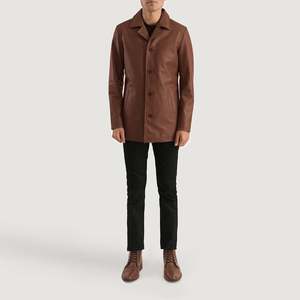 Urban Slate Brown Genuine Leather Coat Hood Waterproof Formal Casual Blazer <b>Overcoat</b> Knitted Fabric New Technics Wool Print - Product Image 4