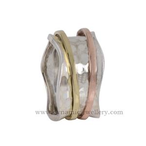 วงแหวนเงินสเตอริ925 3โทนกว้างพร้อมแหวนสปินเนอร์หัวใจแหวนทำด้วยมือแหวนสปินเนอร์เงินสเตอร์ลิง - Product Image 3