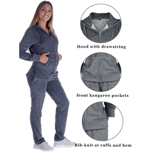 Stylish Ladies Plus Size <b>Velour</b> <b>Tracksuit</b> Trendy Long Sleeve Pullover Hoodie With Matching Jogger Pants For Modern <b>Women</b> - Product Image 6