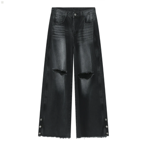 Jeans Vaqueros Personalizados para Hombre, Estilo Urbano Informal, Holgados, con Rasgaduras y Forro de Felpa - Product Image 2