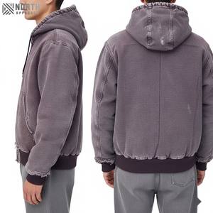 Top Premium Nueva llegada Denim Vintage Stone Washed Full Zip Hoodie Bordado desgastado Cremallera Sudadera con capucha Último estilo de chándal - Product Image 3